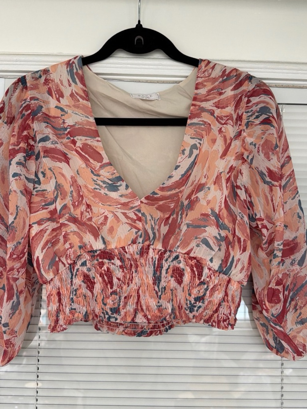Women's Sage the Label V-Neck Smocked Waist Blouse - Peach Multi